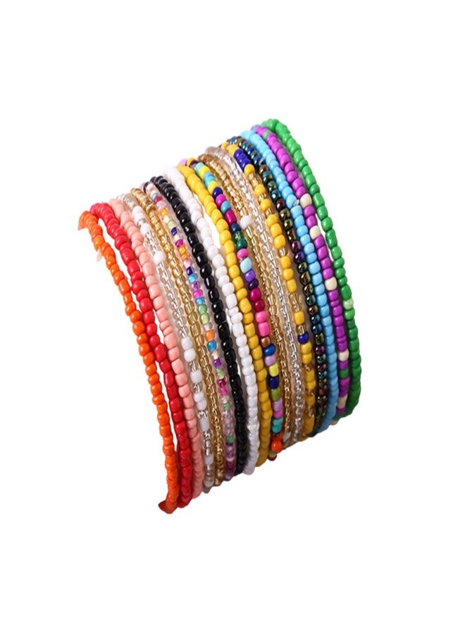 Soyzvteo 17Pcs Elastic Beaded Bracelets Bohemian Stackable Beaded Stretch Bracelets Colorful Boho Beach Bracelet Set Rainbow Handmade Seed Beach Bracelet Jewelry-17pcs - Image 1